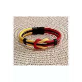 Bay Hediye Sarı Kırmızı Taraftar Temalı Deri&Makreme Düğüm Model Bileklik (Net 21Cm)