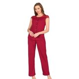 Bayan Bordo Penye Kısa Kollu Pijama Takımı 1632