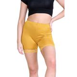 Bayan Tarak Dantel Trim Düz Spor Bisiklet Tayt Viskon Bisiklet Şort Sıcak Pantolon, Hardal, 4-6