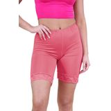 Bayan Tarak Dantel Trim Düz Spor Bisiklet Tayt Viskon Bisiklet Şort Sıcak Pantolon, Mercan, 4-6