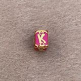 Bayar Gold 14 Ayar Altın Kafesli Pembe Boncuk K Harf Kolye Ucu