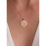 Bayar Gold 14 Ayar Altın Yaşam Çiçeği Kolye 1,7cm - Sarı - 40 cm