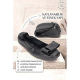 BAYÇAĞRI Celiora Katlanabilir Esnek Yumuşak Kaymaz Taban Siyah Cilt Köşe Fiyonk Detaylı Köşe Burun Kadın Babet Ayakkabı - Çok Renkli