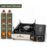 Baycamp Portatif Kamp Ocağı Siyah + 4 Adet Kamp Tüpü – Otomatik Ateşlemeli, Taşıma Çantalı - 4 Tüp