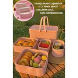 Bayce Home Pembe 5 Parça Piknik Sepeti 17 lt. Dayanıklı Plastik Malzeme ile Pratik Kullanım