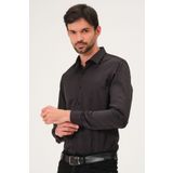 BAYEFENDİ Hediye Kutulu Erkek Klasik Slim Fit Siyah Saten Gömlek