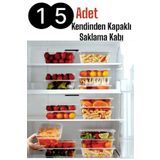 Bayev 15 Adet Kendinden Kapaklı Erzak Saklama Kabı 1 Lt Kapaklı Kilitli Dondurucuya Uygun