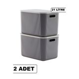 Bayev 2 Adet 21 Lt Storage Gri Çok Amaçlı Dolap Içi Düzenleyici Kutu - Oyuncak Ve Çamaşır Sepeti Sebzelik
