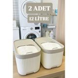 Bayev 2 Adet Apex Krem 12 Litre Kayar Kapaklı Deterjan Kabı-Ölçekli Tekerlekli Erzak Bakliyat Saklama Kutu