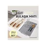 Bayev 2 Adet Büyük Boy Krem ve Gri 44 X 33 Cm Silikon Bulaşık Kurutma Matı Bulaşıklık | Bulaşık Altlığı