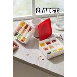 Bayev 2 Adet Medicine Box 1019 İlaç Kutusu 9 Gözlü Ayarlanabilir Bölmeli Kapaklı İlaç Saklama Kutusu
