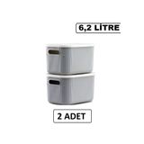 Bayev 2 Adet Storage 6lt Gri Çok Amaçlı Dolap Düzenleyici Kapaklı Kutu, Dekoratif Anaokulu Saklama Kutusu
