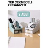 Bayev 2 Adet Tatto Tek Çekmeceli Bölmeli Çok Amaçlı Düzenleyici Organizer-Ofis Kalemlik Makyaj Organizeri
