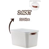 Bayev 2'Li Beyaz 20 Lt Boxsis Set Mega Boy Çok Amaçlı Kapaklı Kutu Dolap Düzenleyici Organizer-Hobi Kutusu