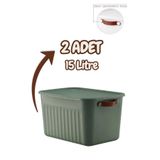 Bayev 2'Li Yeşil 15 Lt Boxsis Set Çok Amaçlı Kapaklı Kutu Dolap İçi Düzenleyici Organizer - Hobi Kutusu