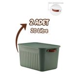 Bayev 2'Li Yeşil 20 Lt Boxsis Set Mega Boy Çok Amaçlı Kapaklı Kutu Dolap Düzenleyici Organizer-Hobi Kutusu
