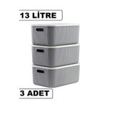 Bayev 3 Adet Storage 13 Lt Gri Dolap Düzenleyici Kutu Çorap Kıyafet Kapaklı Ayakkabı Bot Saklama Kabı
