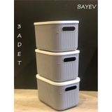 Bayev 3 Adet Storage 6lt Gri Çok Amaçlı Dolap Içi Düzenleyici Kapaklı Kutu, Dekoratif Saklama Kutusu Çok Renkli