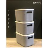 Bayev 3 Adet Storage 6lt Gri Çok Amaçlı Dolap İçi Düzenleyici Kapaklı Kutu, Dekoratif Saklama Kutusu