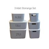 Bayev 3 Boy Set Gri 6 - 13 - 21 Lt Storage Çok Amaçlı Dolap Içi Düzenleyici Saklama Kutusu
