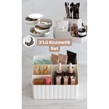 Bayev 3 Parça Kozmetik Düzenleyici Makyaj Organizer Set- Fırçalık Kalemlik Takı Kutusu