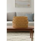 Bayev 3'Lü 6066 Rattan Örgülü Oval Sunum Sepet Seti - 3 Boy Rattan Hasır Set Havluluk Dekoratif