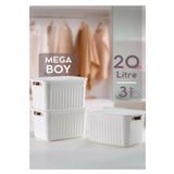 Bayev 3'lü Beyaz 20 Lt Boxsis Set Mega Boy Çok Amaçlı Kapaklı Kutu Dolap Düzenleyici Organizer-hobi Kutusu