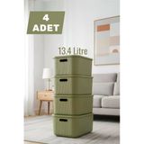 Bayev 4 Adet Colors Yeşil 13 Lt Dolap İçi Düzenleyici Organizer Hobi Oyuncak Kutusu Kapaklı Saklama Kutusu