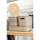 Bayev 4 Parça Colors Krem Dolap İçi Düzenleyici Kapaklı Kutu Ofis Çorap Kıyafet Düzenleyici Set
