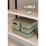 Bayev 4 Parça Colors Yeşil Dolap İçi Düzenleyici Kapaklı Kutu Ofis Çorap Kıyafet Düzenleyici Set