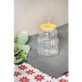 Bayev 450 Ml Burgu Bambu Kapaklı Cam Pipetli Pinterest Bardak - Borosilikat Kahve Sunum Bardağı 401304