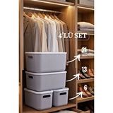 Bayev 4'lü Storage Set 21,13,6 Lt Dolap İçi Düzenleyici Kapaklı Anaokulu Saklama Kutusu Hobi Box Gri