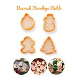 Bayev 4'lü Yılbaşı Kurabiye Kalıbı 3133 Asorti Renk - Çam Ağacı Gingerman Kardan Adam Basmalı Hamur Kesici