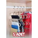 Bayev 5 Adet 5 Bölmeli Metal Elbise Askısı - Giysi Pantalon Eşarp Kıyafet Gardrop Düzenleyici Organizer