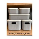 Bayev 5 Parça Gri Storage Set Kapaklı Dolap Içi Düzenleyici, Sepet, Çorap, Kıyafet Düzenleyici