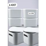 Bayev 6 Adet Storage 6.2 lt Gri Çok Amaçlı Dolap İçi Düzenleyici Kapaklı Kutu Dekoratif Saklama Kutusu