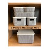 Bayev 6 Parça Storage Gri Set 5 Boy Çok Amaçlı Dolap Içi Kapaklı Düzenleyici Kutu Dekoratif Saklama Kutusu