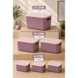 Bayev 6'lı Set Storage Mor 1x21 2x13 3x6 Çok Amaçlı Dolap İçi Kapaklı Düzenleyici Kutu Dekoratif Saklama Kutusu