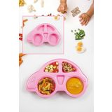 Bayev Araba Model Mama Tabağı - Pembe Bebek Ve Çocuk Bölmeli Bebe Yemek Tabağı