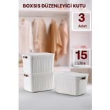Bayev Boxsıs 3 Adet Beyaz 15 Lt Düzenleyici Kapaklı Kutu Storage Dekoratif Dolap İçi Organizer