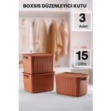 Bayev Boxsıs 3 Adet Kiremit 15 Lt Düzenleyici Kapaklı Kutu Storage Dekoratif Dolap Içi Organizer