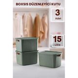 Bayev Boxsıs 3 Adet Yeşil 15 Lt Düzenleyici Kapaklı Kutu Storage Dekoratif Dolap İçi Organizer