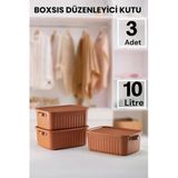 Bayev Boxsıs Kiremit 3 Adet 10 Lt Düzenleyici Kapaklı Kutu Storage Dekoratif Dolap Içi Organizer Saklama