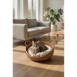 Bayev Cats Hasır Örgü Kedi Sepeti - Hasır Örgü Kedi Yatağı Dekor Sepet (Mindersiz)