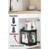 Bayev Class Siyah 2 Katlı Lavabo Altı Düzenleyici Tekerlekli Deterjan Banyo Düzenleyici Raf Ünitesi