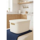 Bayev Colors Krem 1 Adet 6 Litre Çok Amaçlı Kapaklı Organizer Kutu Takı Makyaj Banyo Mutfak Düzenleyici