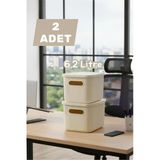 Bayev Colors Krem 2 Adet 6 Lt Ofis Dolap İçi Düzenleyici Organizer Oyuncak Kutusu Kapaklı Saklama Kutusu