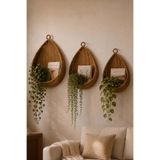 Bayev Favorite 9203 Rattan Örme 3 Boy Dekoratif Asılabilir Çiçeklik - 3'Lü Organizer Dekor Sepeti