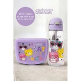 Bayev Kedi 2'Li Okul Beslenme Seti Lunch Box - Mor Beslenme Kabı ve Suluk Set