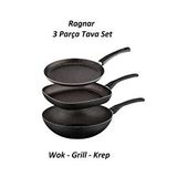 Bayev Ragnar 3 Parça Tava Seti - Wok Grill Krep Tavası 3'lü Çeyiz Mutfak Seti
